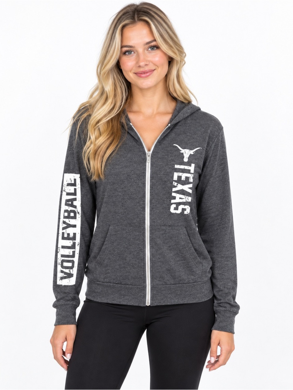 Texas Longhorns Volleyball Zip Hoodie Gray | Women's Size Medium